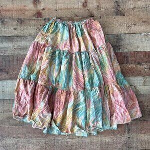 Boutique pink and blue ruffled hand stitch detail midi skirt women's s/xs
